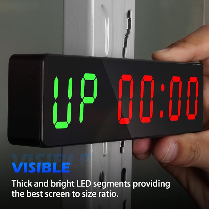 Gym Timer, Portable, Interval Timer with Rechargeable Battery and Built-in Magnet, LED Digital Anti Vertigo Display, Upgraded Workout Clock for Home Gym Garage Fitness