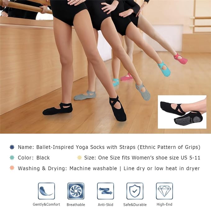 Ozaiic Pilates Socks for Women Non Slip Grip, Yoga Socks with Grippers for Barre, Hospital, Ballet, Dance, Barefoot Workout