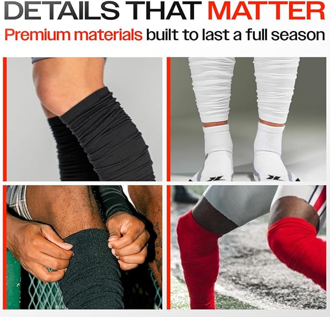 KUTFTBL Pre-Scrunched Football Leg Sleeves with Built-In Hidden Elastic Bands Performance Fabric Above or Below the Knee
