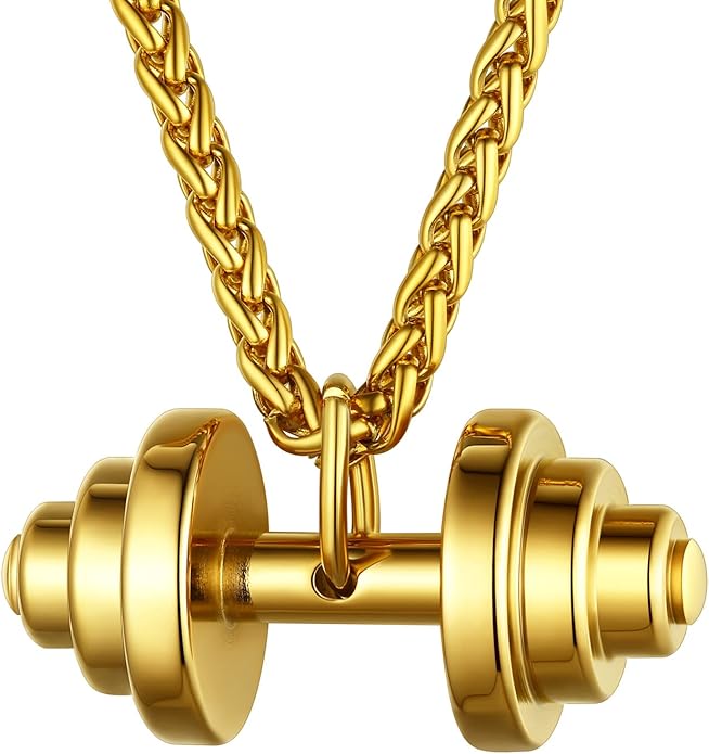 U7 Men Women Fitness Dumbbell Necklace Stainless Steel Weight Plate Barbell Chain Pendant Necklace,Chain 22"+2" Extender, with Gift Box