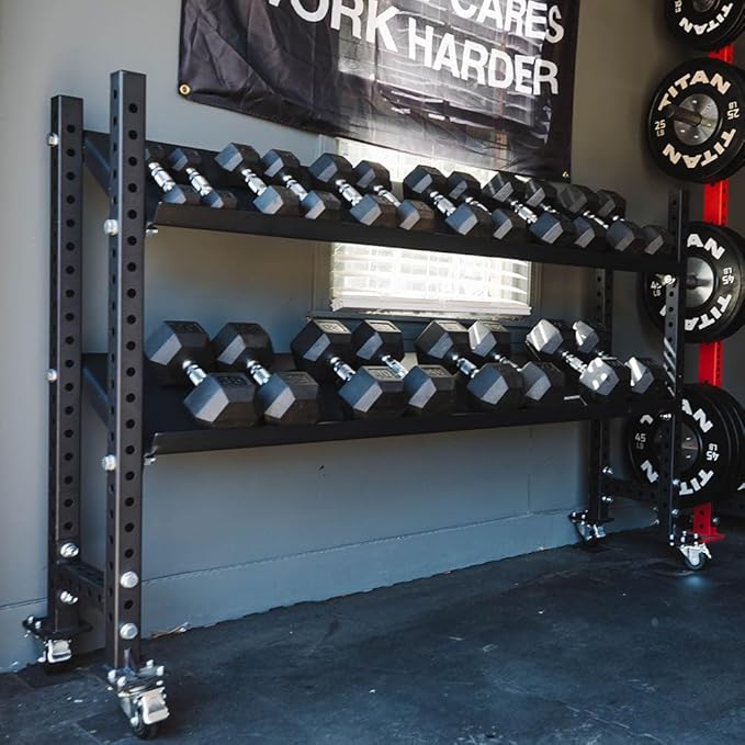 Titan Fitness Elite Series Mass Storage System for Dumbbell Kettlebell Slam Ball Storage, Core Unit, Bolt-On Adjustable Shelves, Home Gym Storage Rack for Workout Equipment