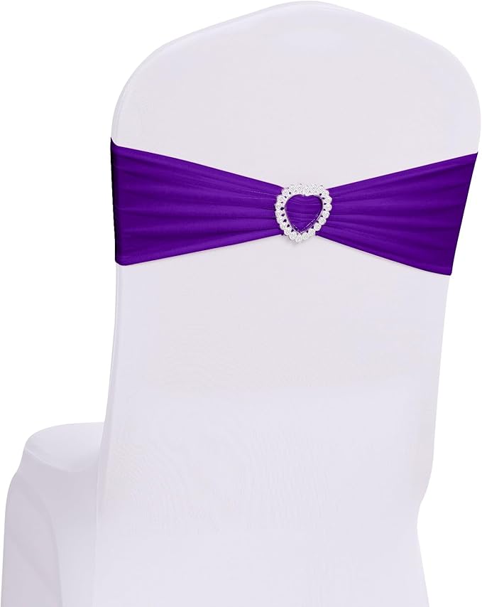 Howhic Pack of 60 Spandex Chair Sashes Bows Stretch Cover Band with Buckle Slider Universal Elastic Chair Ties for Wedding Banquet Party Event Decoration (Purple)