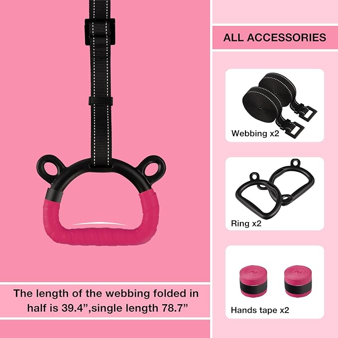 EXQ Home Kids Gymnastic Rings Pull up Rings for Chlidren Exercise,Indoor Gym Ring,Kids Gymnastics Rings with Adjustable Straps,Load Bearing 220lb(NO Bar)