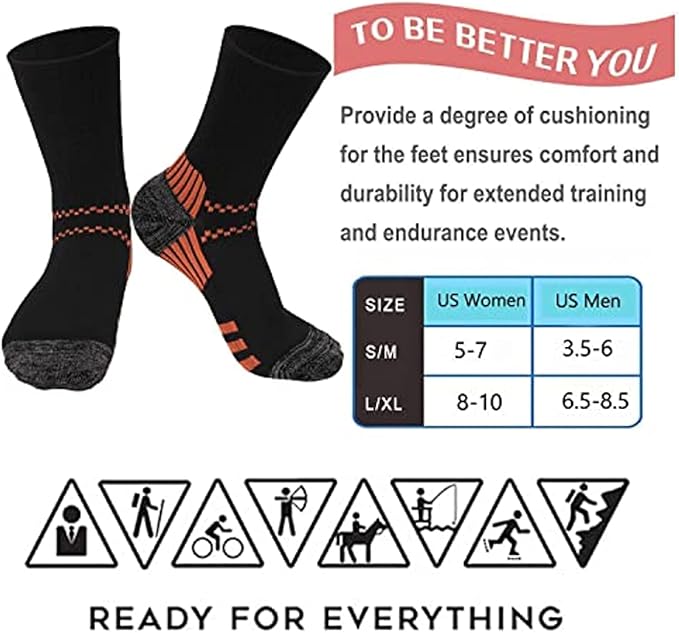Copper Compression Socks Women and Men 6 Pairs - Circulation Arch Support Plantar Fasciitis Running Ankle Socks