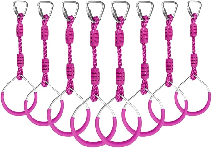Swing Gymnastic Ring Warrior Obstacle Course Slackline Climb Trapeze Fist Training Equipment, 8 Purple Ninja Monkey Bar Hang Jungle Fist Workout Outdoor Indoor Home Gym Backyard Playground Play Sets