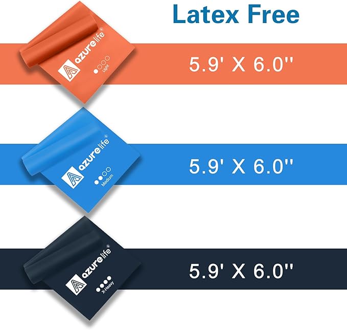 A AZURELIFE Resistance Bands,Professional Long Non-Latex Elastic Stretch Bands,Exercise Bands for Physical Therapy, Yoga, Pilates, Rehab, at-Home or The Gym Workouts, Strength Training