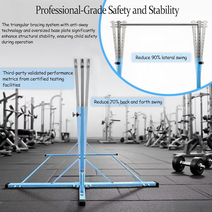 Gymnastics Bar for Kids Girls Ages 3-15 with Ring for Home Indoor Training Equipment- Steady Steel Construction, Anti-Slip, Easy to Assemble, 3' to 5' Adjustable Height