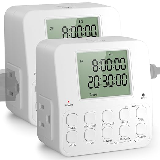 NEARPOW Digital Timer Outlet, 2 Pack Infinite Interval Repeat Cycle Timer Plug, Indoor Timed Interval Cycle Power Switch, 7 Day 24 Hour Daily Programmable Electrical Outlet with 20 ON/Off Programs