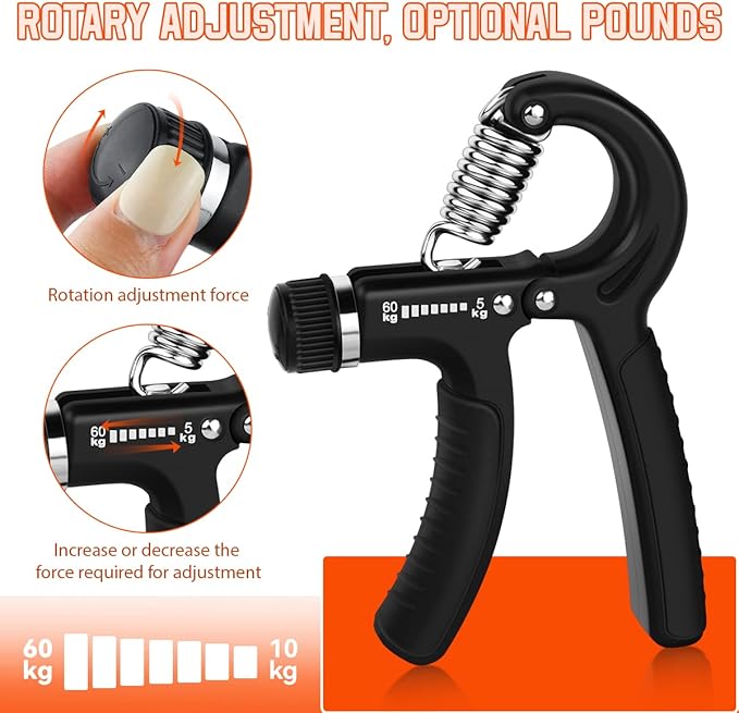 2 Pcs Hand Grip Strengthener Exerciser Hand Workout Squeezer, Adjustable Resistance 11-132 lbs Forearm Exerciser (5-60kg), Finger Stretcher for Home Gym Athlete Muscle Building and Hand Rehabilitation Exercising (Black)