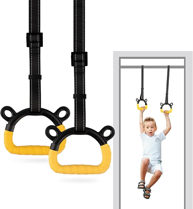 EXQ Home Kids Gymnastic Rings Pull up Rings for Chlidren Exercise,Indoor Gym Ring,Kids Gymnastics Rings with Adjustable Straps,Load Bearing 220lb(NO Bar)