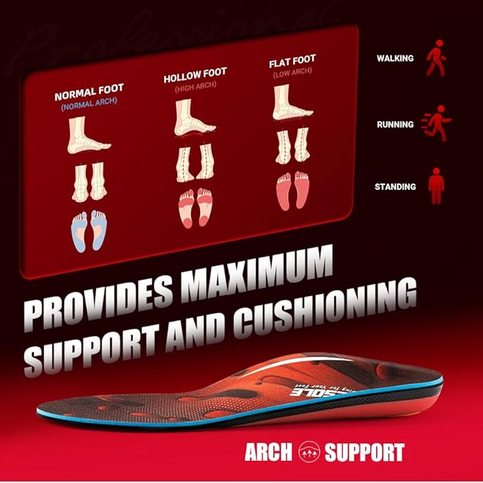 VALSOLE 250+ lbs Plantar Fasciitis High Arch Support Insole for Men Women,Heavy Duty Support Pain Relief Orthotics Insert,Relieve Flat Feet,High Arch,Foot Pain,Standing All Day Boot Work Shoe Insole