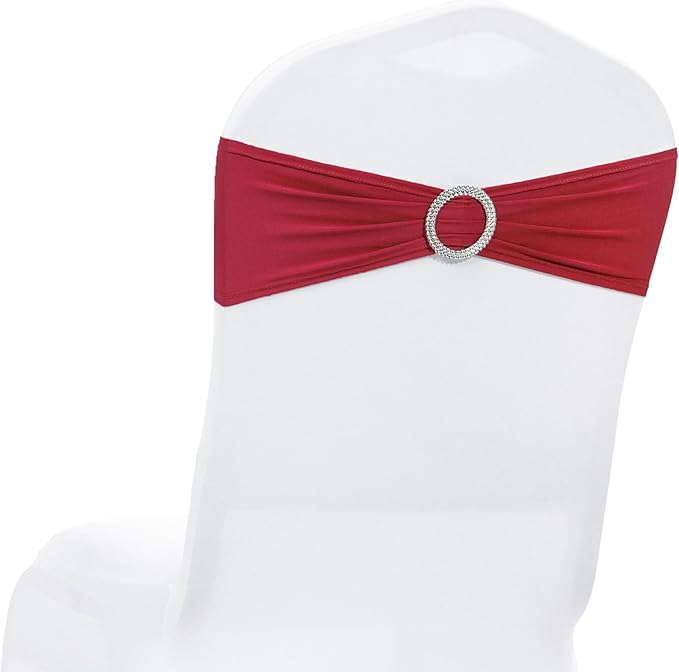 MDS Pack of 75 Spandex Chair Sashes Bow Premium Stretch Chair Cover Band with Buckle Slider Universal fits Elastic Dining Chair Ties for Wedding Party Banquet Events Decoration - Apple Red