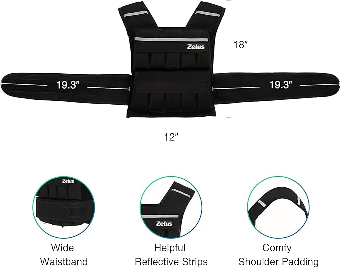 ZELUS Weighted Vest, 20lb/23lb/30lb/45lb/60lb Vest Adjustable Weights for Exercise, Weight Vest for Men, Workout Vest for Home Workouts Cardio Strength Training Weight Loss