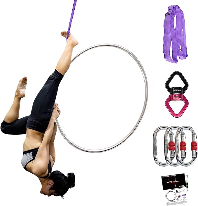 PRIOR FITNESS Aerial Lyra Hoop Set for Adults Suspension Professional Ring Fitness Stainless Steel Single Point Aerial Hoop Equipment Kit(Tube Dia:25mm and 32mm)