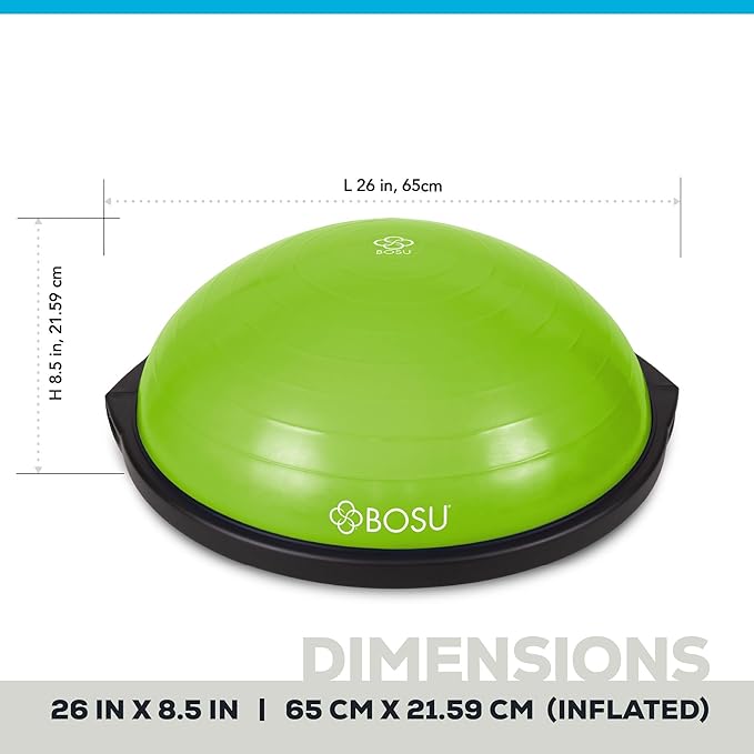 Bosu Balance Ball Exercise Trainer, Home Gym Equipment w/Guided Workouts & Pump, 26" Inflatable Fitness Platform for Strength Training, Standing, Balancing, and Core Workout