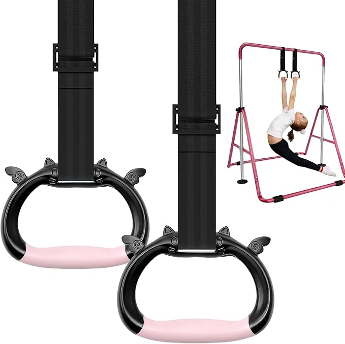 Gymnastics Rings for Kids, Professional Adjustable Extended Straps, 550 lbs Weight Capacity, Featuring Premium Non-Slip Grip Design, Suitable for Indoor/Outdoor Strength and Fitness Training.