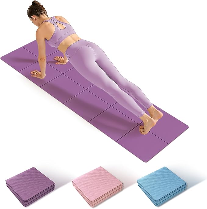 Foldable Yoga Mat Thick Non-Slip Exercise Mat - Packable Travel Fitness Mat with Carrying Bag for Yoga, Pilates, Workout, Home & Gym