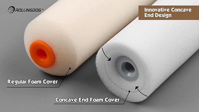 ROLLINGDOG 2 Inch Mini Foam Paint Roller Covers - Concave Design High Density Foam Roller Refills 8PC for Smooth Even Painting