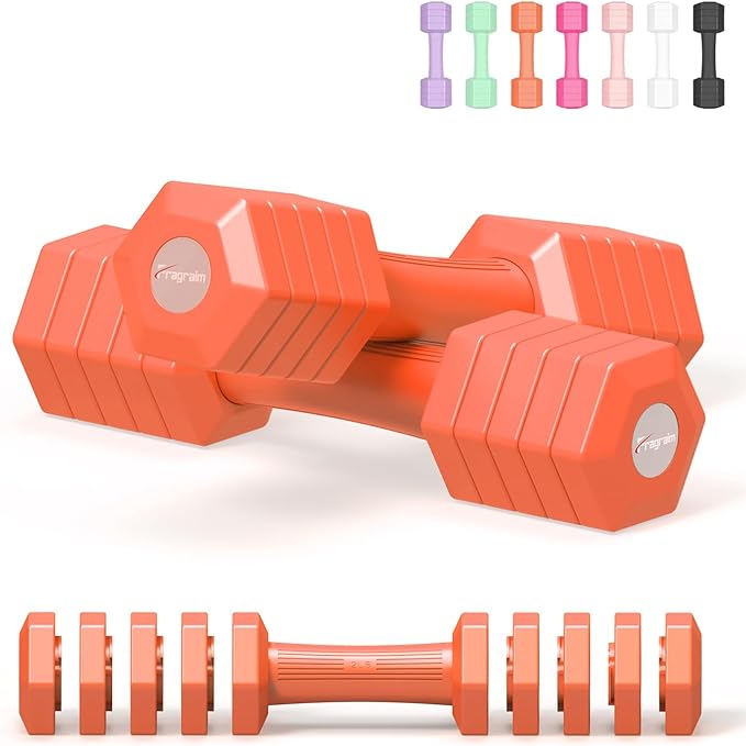 Adjustable Dumbbells Set, 4 in 1 Hand Weights Set for Women Men 10 LB/ 12 LB Dumbbell Pair Each 2lbs 3lbs 4lbs 5lbs Weights Dumbbells Set with TPU Soft Rubber Handle for Home Gym Exercise Fitness