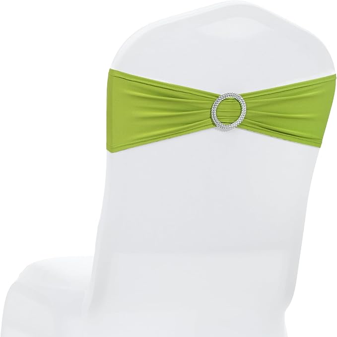 MDS Pack of 75 Spandex Chair Sashes Bow Premium Stretch Chair Cover Band with Buckle Slider Universal fits Elastic Dining Chair Ties for Wedding Party Banquet Events Decoration - Apple Green
