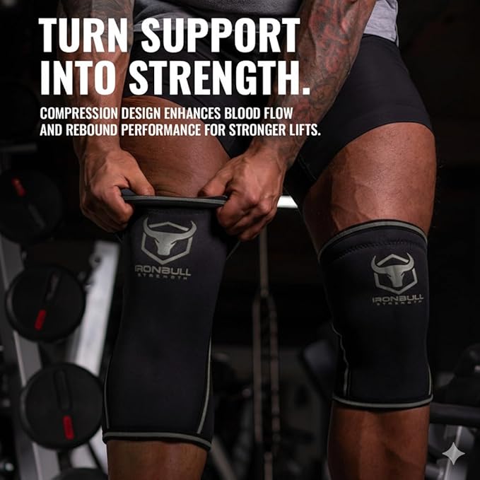 Iron Bull Strength Knee Sleeves 7mm (1 Pair) - Compression Brace & Knee Sleeve For Weightlifting, Powerlifting & Cross Training - Knee Support for Squats - Men & Women
