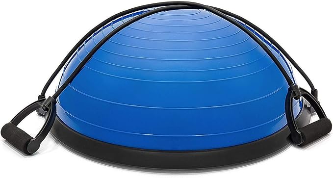 X-Factor Balance Ball Half Exercise Ball with Resistance Bands, Balance Trainer Bonus Pump for Yoga Fitness, Home Gym Stability Workout, Strength Exercise Quantity (Blue)