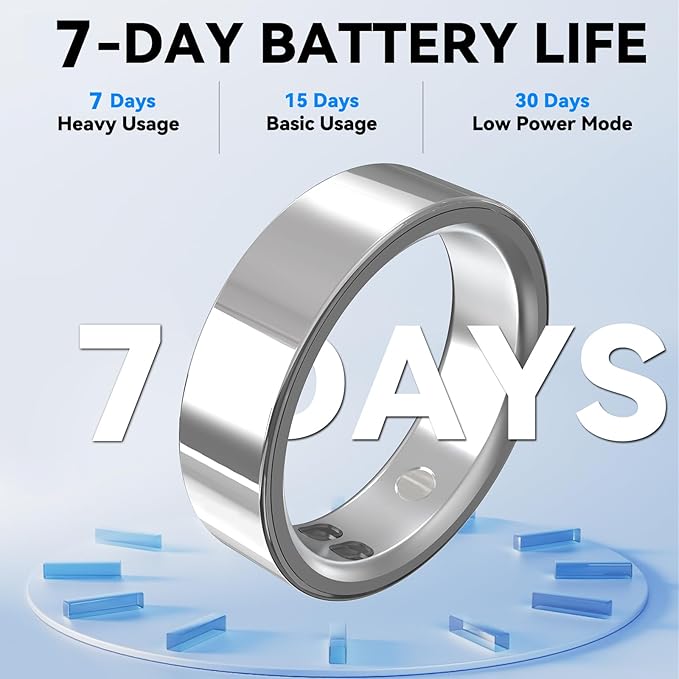 Smart Rings for Women Men,Sleep Tracking Wearable,Fitness Tracker Ring with Step/Heart Rate/Blood Oxygen/Distance/Calorie,Clock Vibration,No Subscription Fee,5ATM Waterproof, iOS&Android(Silver 10)