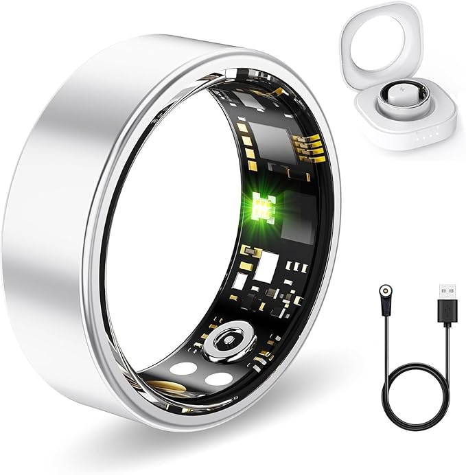 Smart Rings for Women Men, Fitness Ring with Heart Rate, Blood Oxygen, HRV, Stress, Sleep Tracker, Step Tracker, No Subscription Fee, lP68 Waterproof Smart Ring for iPhone & Android (Silver 8#)