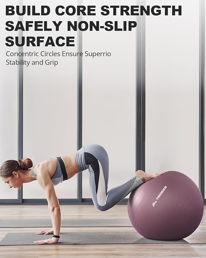 Trideer Exercise Ball for Yoga, Pilates & Fitness – Stability Ball Equipment for Home Gym & Office Chair, Core & Balance Training Accessories, Physical Therapy Equipment, Quick Pump Included, 5 Sizes