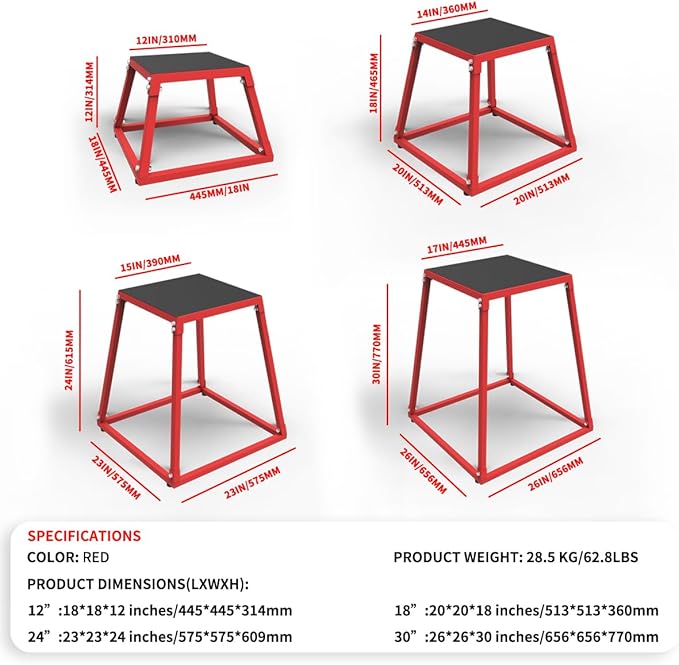 GarveeLife Plyometric Jumping Box, Steel Plyo Box for Exercise, Metal Exercise Step Up Box with Anti-Slip Surface for Home Gym Training
