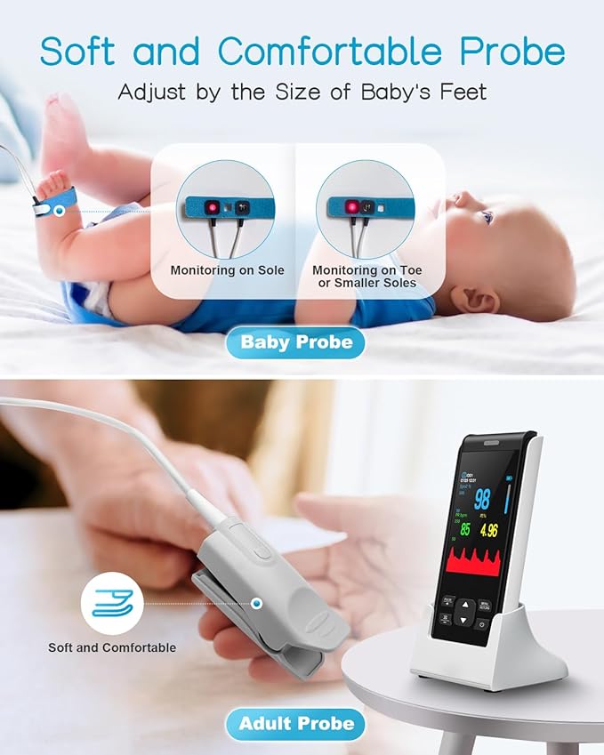 HOLFENRY Handheld Pulse Oximeter for Baby&Adult,Infant Pulse Oximeter Fingertip Rechargeable with Continuous Monitor&Alarm, Infant Oxygen Monitor Fingertip