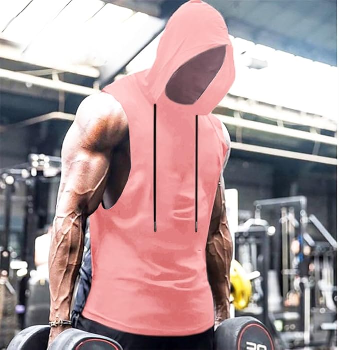 Babioboa Men's Workout Hooded Tank Tops Sports Training Sleeveless Gym Hoodies Bodybuilding Cut Off Muscle Shirts