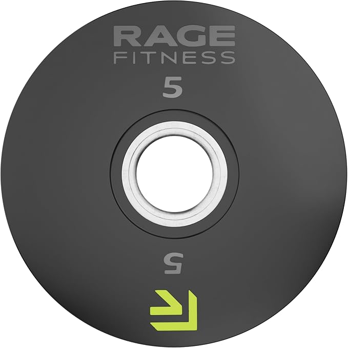 Rage Fitness Cast Iron Weight Plates, Rubber Coated, 2" Steel Insert (5lb, 10lb, 25lb, 45lb - SOLD INDIVIDUALLY), Rubber Weight Plates for Strength Training, Bench Press, Squats, Powerlifting