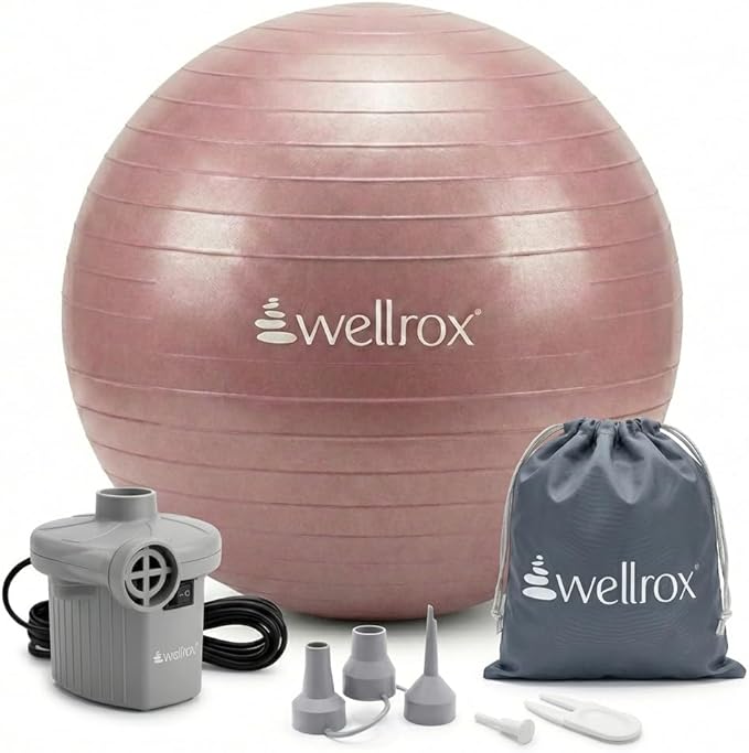 Wellrox Exercise Ball with Electric Pump - 55cm Anti-Burst Yoga Ball for Pregnancy, Pilates, Fitness & Physical Therapy, Home Gym Balance Chair for Office Desk