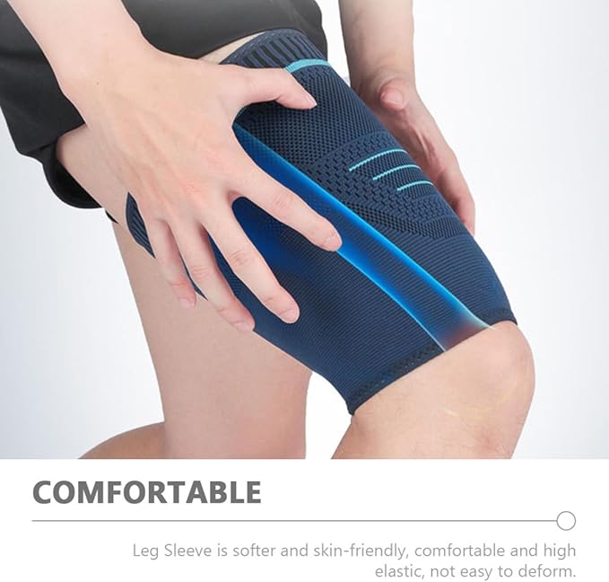 Hemoton 2pcs Compression Thigh Sleeves Leg Wraps Navy Knit Fabric Sports Support for Outdoor Running Basketball Men