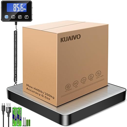 KUAIVO Shipping Scale, 440lb/0.35oz High Accurate Digital Postal Scale with Hold/Tare Function, Shipping Scale for Small Business, Packages, Luggage, Home Use, Battery & Charging Cable Include