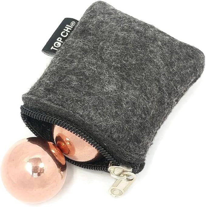 Top Chi Solid Copper Baoding Balls with Carry Pouch for Hand Therapy, Exercise, and Stress Relief (Pocket Sized 1 Inch)