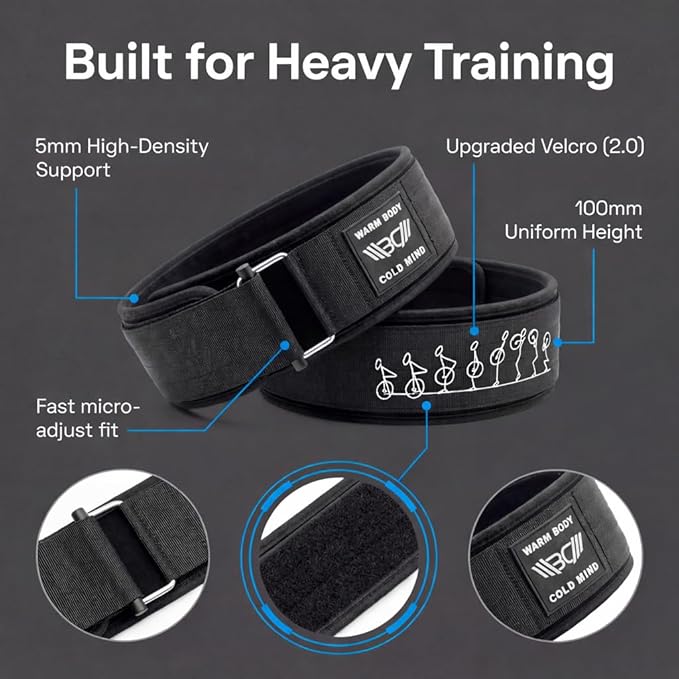 WARM BODY COLD MIND 4" Weight Lifting Belt 2.0 - Perfect for Olympic Weightlifting, Squats, Deadlift, Powerlifting - Gym Back Support for Men and Women