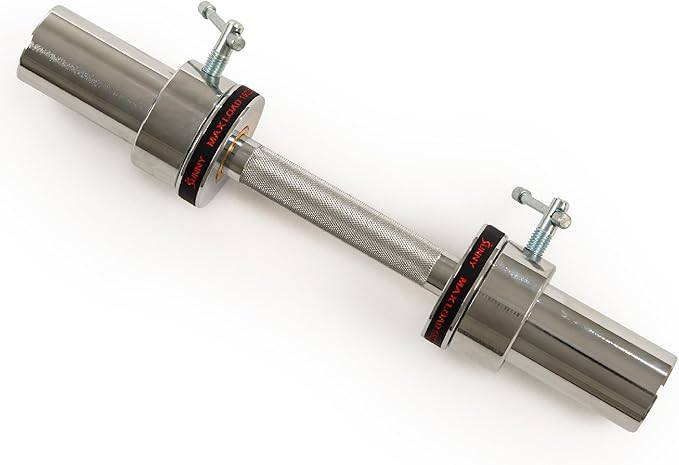 Sunny Health & Fitness Olympic Dumbbell Bar with 2-inch Sleeves, Chrome Finish, Spin-Lock Collars, Optional in Size