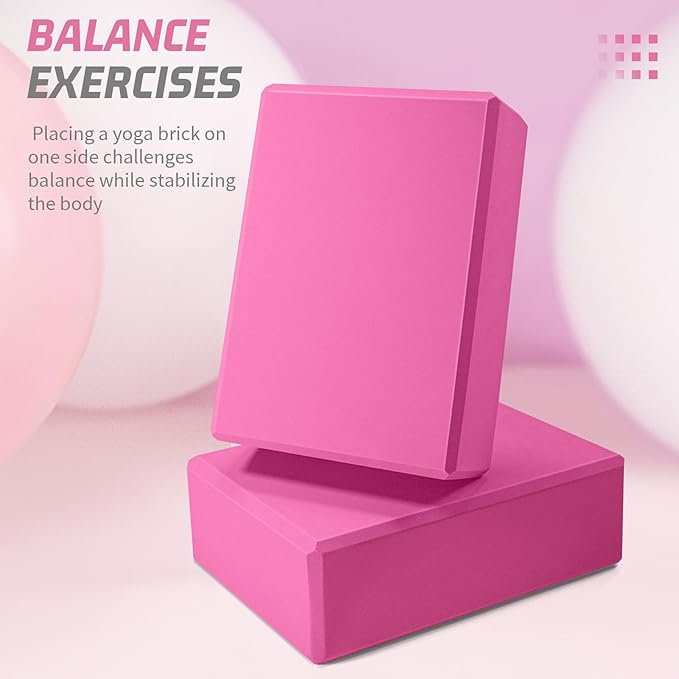 Yoga Blocks 2 Pack 3x6x9IN Foam Block Supportive Latex-Free with Stretch Band, Non-Slip Exercise Blocks for Pilates, Meditation, Balance, Stretching and Deep Poses