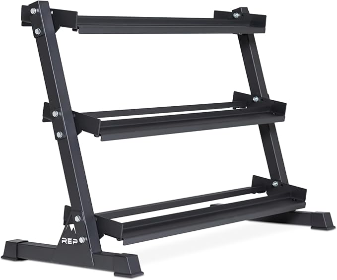 Rep Fitness Dumbbell Rack, 3-Tier, Fits 5-50 lb Sets, Metallic Black