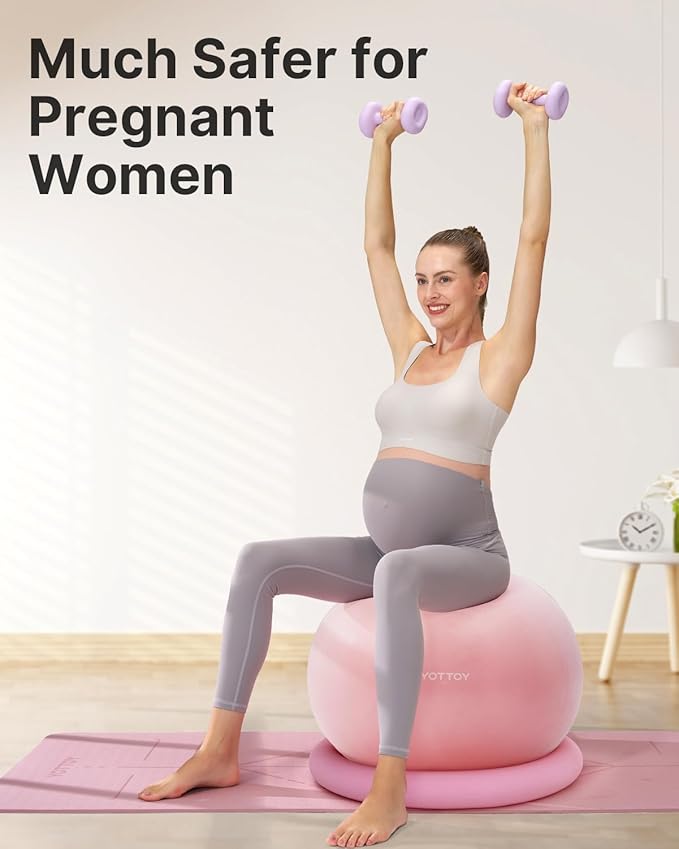 YOTTOY Exercise Ball Chair with Base,Yoga Ball Chair for Home Office Desk, Stability Ball & Fitness Ball Seat with Pump (Pink, 23-26ines(58-65cm))