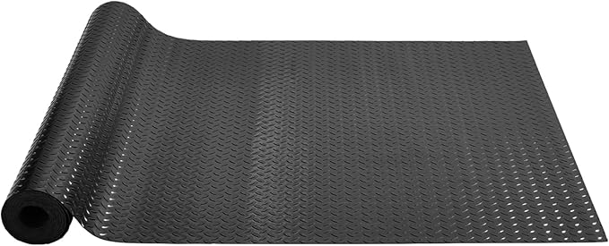 VEVOR Floor Mats, 2 Rolls x 14.7 x 3.6 Ft PVC Flooring Roll, Non-Slip Diamond Texture, 106.56 sq.ft Covering Space, Black Mats for Under Cars, Garage Industry Gym