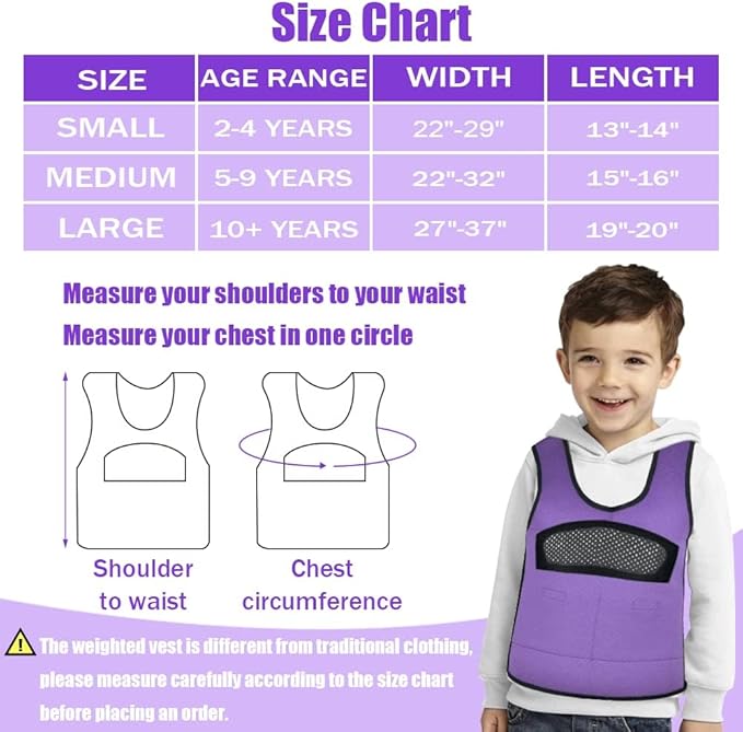 Compression Vest for Kids (Extra Small, Ages 1 to 3) Weighted Vest for Kids Including 6 Removable Weights Purple