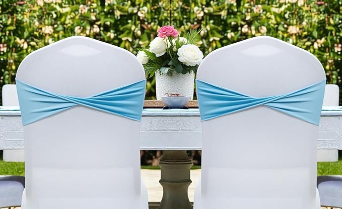 VDS Pack of 100 PCS | Blue | Spandex Chair Sashes Bows Without Buckle | Stretch Elastic Banquet Universal Folding Chair Band Tie with for Wedding Party Conference Celebration Event Decoration