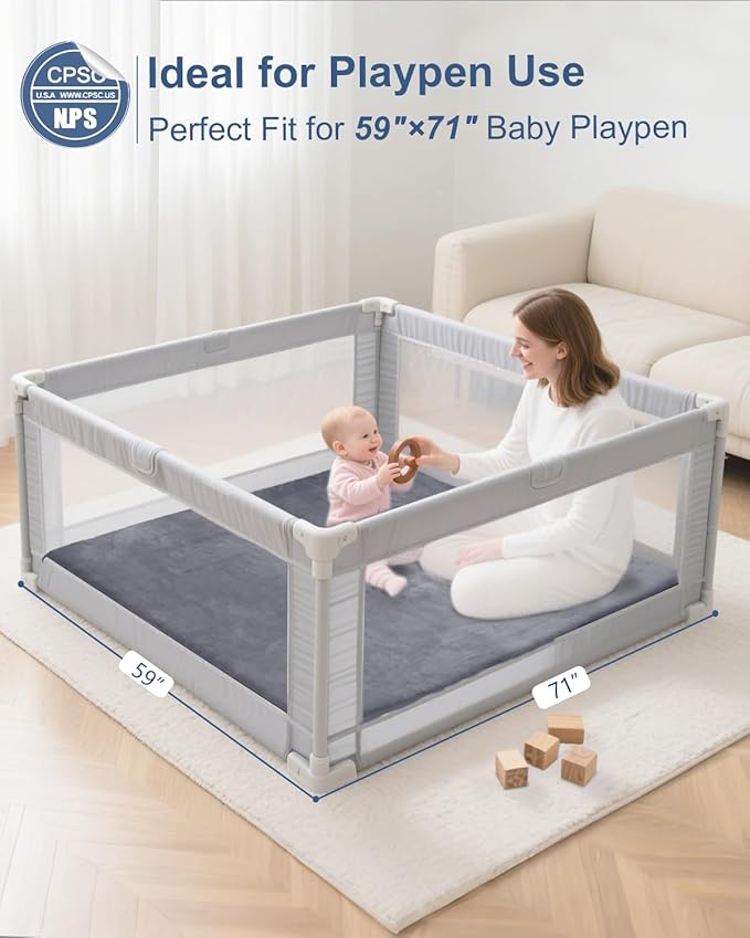 Thick Baby Play Mat for Floor,59 x 71 Playpen Mat,Large Tummy Time Foam Mats,Soft Support & Plush Feel Nursery Rug,Easy Care with Non-Slip Cushioned for Infant,Kids and Toddler Crawling,Dark Grey