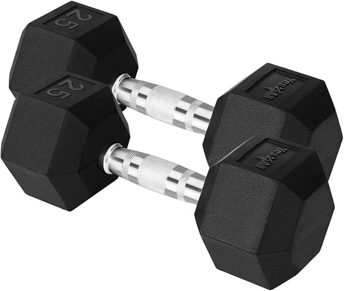 Yes4All Chrome/Rubber Grip Encased Hex Dumbbells – Hand Weights With Anti-Slip 10-30 LBS Pair