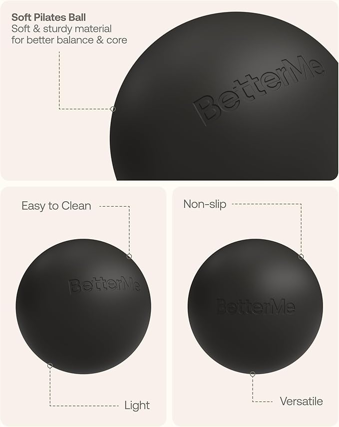 BetterMe Soft Pilates Ball – 8 Inch Mini Exercise Ball for Pilates, Yoga & Core Training – Small Stability Ball for Women – Portable Workout Tool