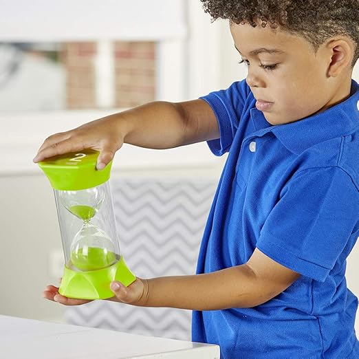 hand2mind Jumbo 1, 2, 5, and 10 Minute Sand Timer Set with Soft Rubber End Caps, Hourglass Timer, Visual Timer for Toddlers, Calm Down Corner, Time Out Timer, Large Classroom Timer (Set of 4)