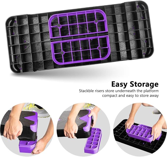 GYMMAGE Adjustable Workout Aerobic Stepper, Aerobic Exercise Step Platform with 2 Risers, Exercise Step Deck for Fitness, 26.5" Trainer Stepper with Non-Slip Surface Home Gym & Extra Risers Options